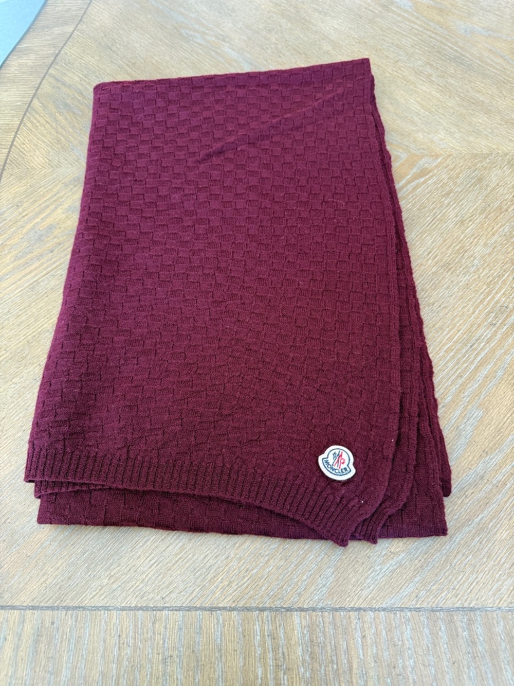 Moncler Wine Red Textured Knit Scarf